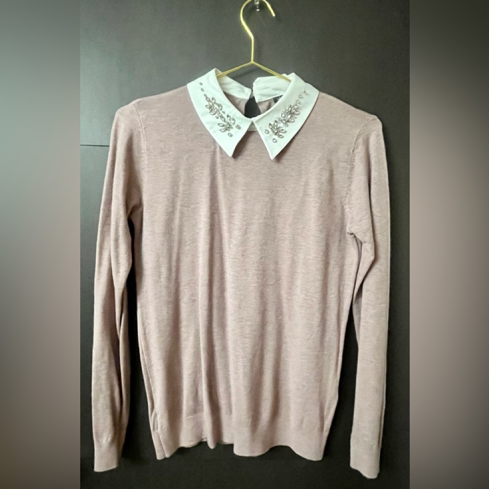 From Vila Milano, Sz Small super-soft beige-pink top with embellished collar